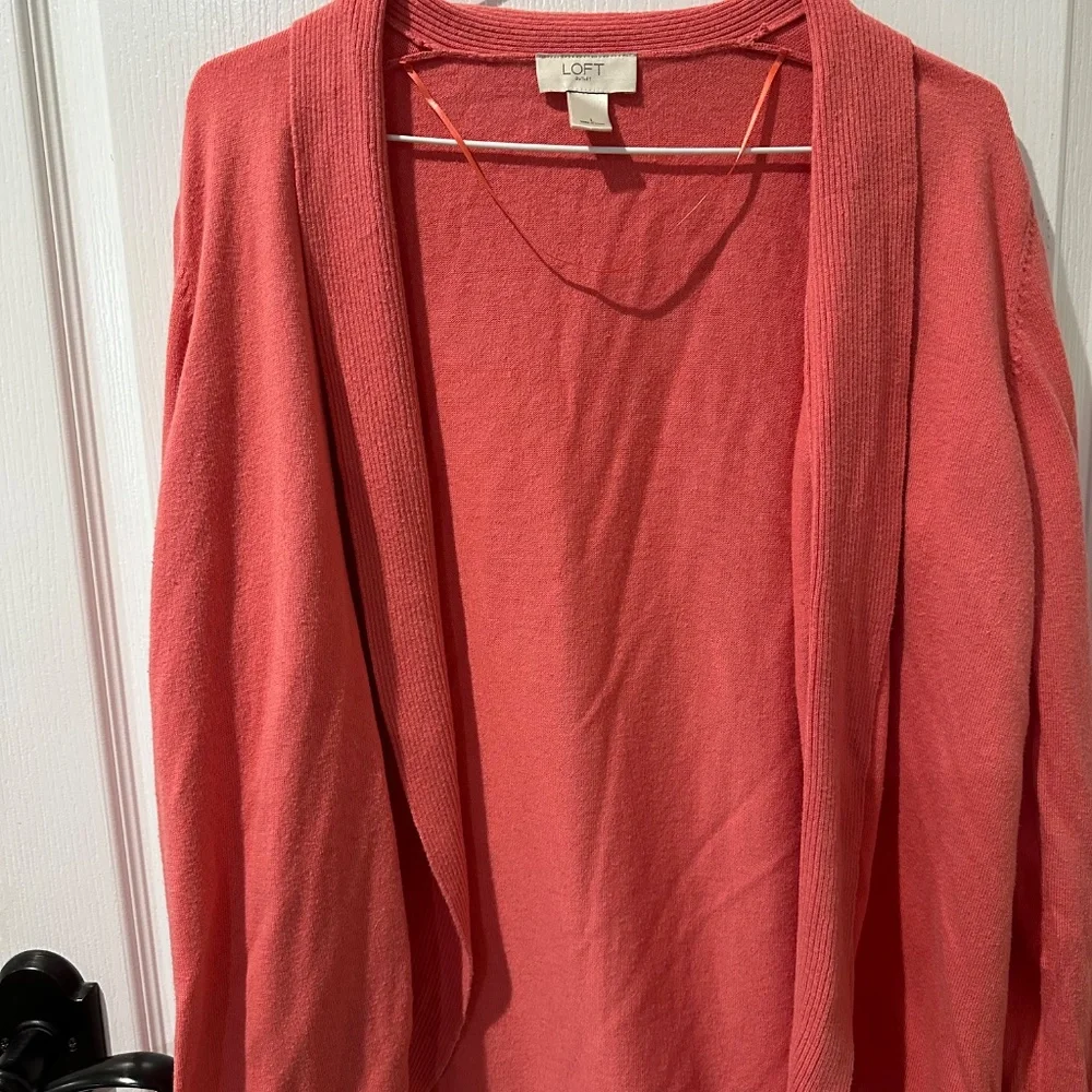 LOFT Coral Orange Draped Open Front Cardigan Sz L